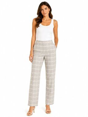TAILORED by REBECA TAYLOR Linen Blend Trouser Pant Grey White Plaid Size 2